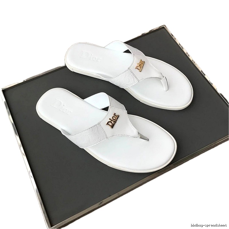 Dior Classic Metal Logo Minimalist Style White Flip-Flops
