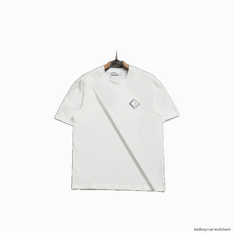 Dior Diamond Check Embroidered Minimalist Style White Short-Sleeve T-Shirt