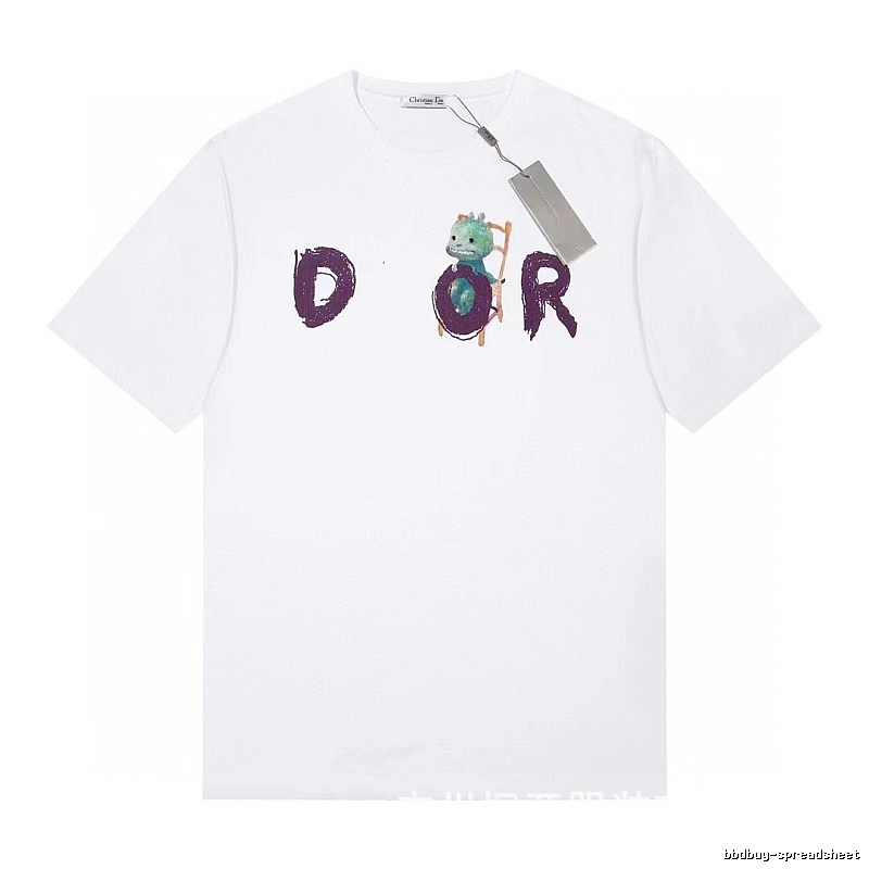 Dior Dinosaur Graffiti Cool Trendy White Short-sleeve T-shirt