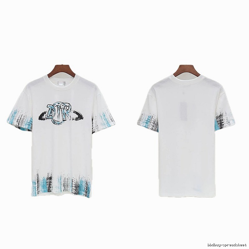 Dior Graffiti Collection Street Style White and Blue Short-sleeve T-shirt