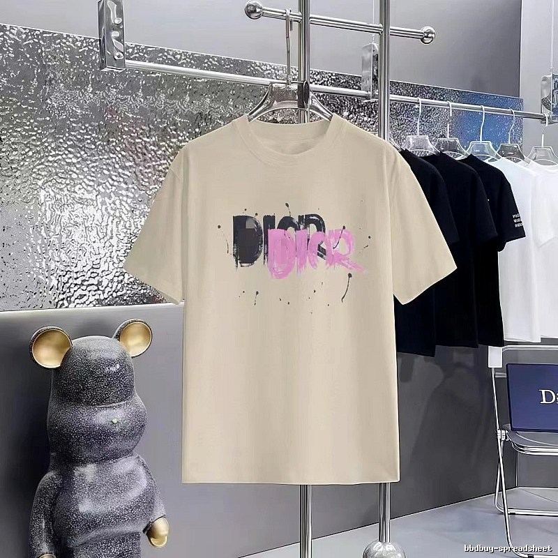 Dior Graffiti Street Style Apricot Short-sleeve T-Shirt