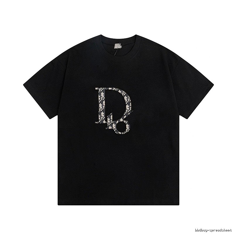 Dior Monogram Embroidered Minimalist Style Black Short-sleeve T-shirt