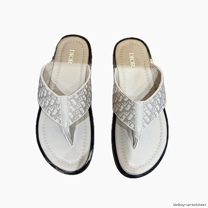 Dior Oblique Collection Light Luxury Style Light Gray Flip-Flops