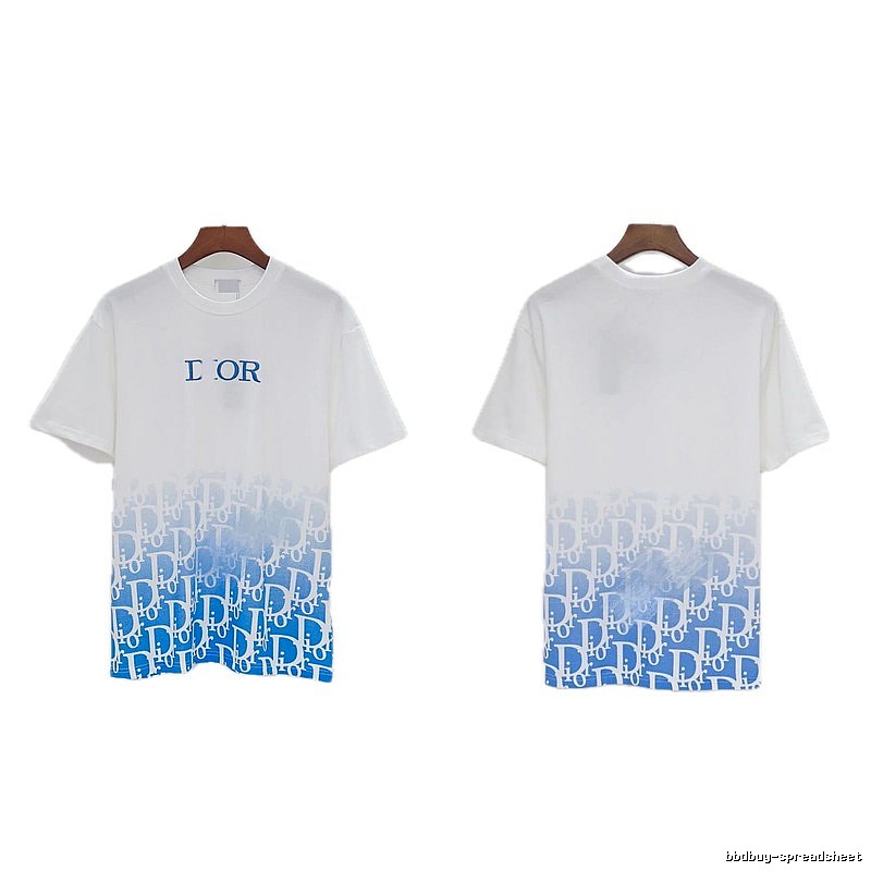 Dior Oblique Gradient Trendy Style Blue and White Short-sleeved T-shirt