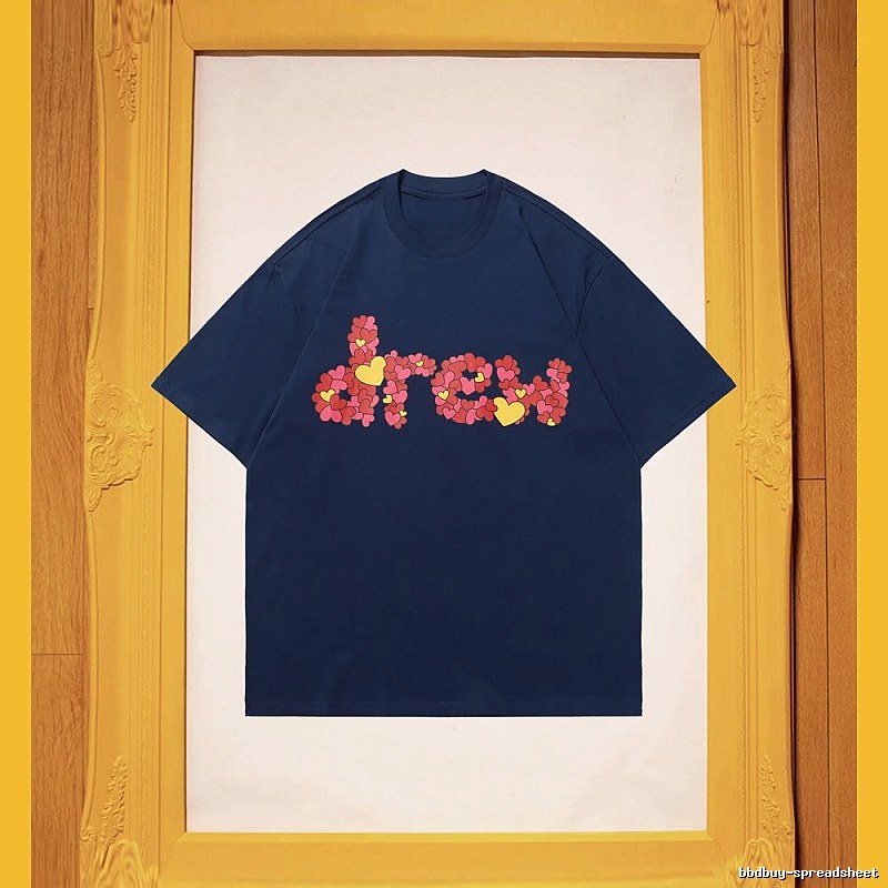 DREW Heart Print Street Style Navy Short Sleeve T-Shirt