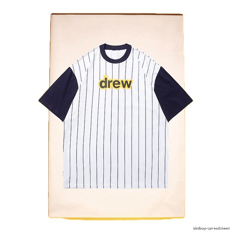 DREW Letter Print Street Style White and Navy Blue Short Sleeve T-Shirt
