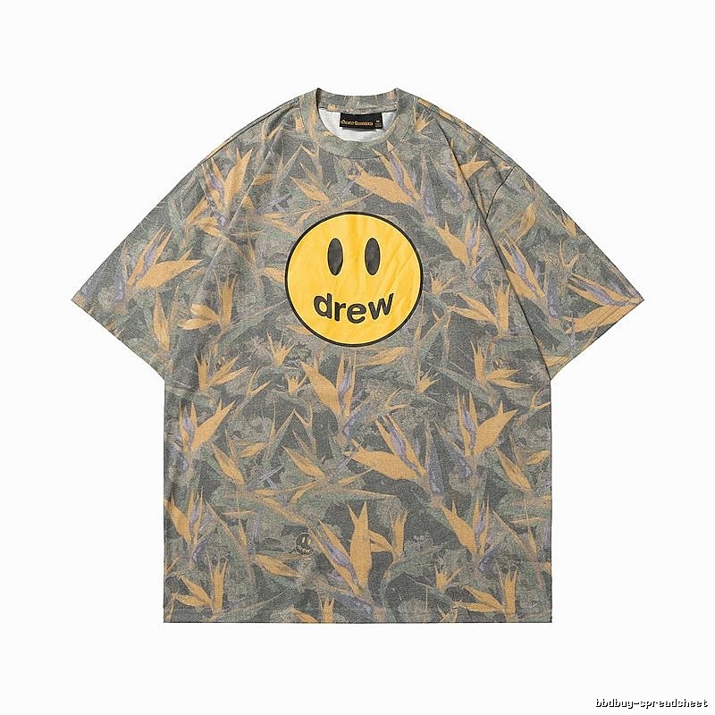 DREW Smiley All-over Print Street Style Grey and Yellow Short Sleeve T-Shirt
