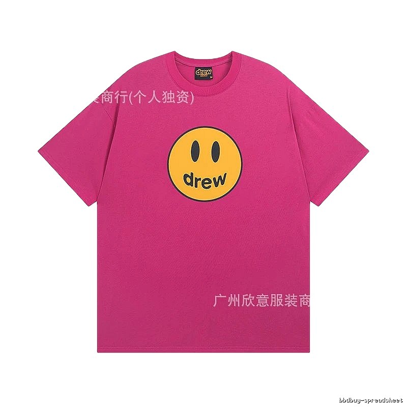 DREW Smiley Face Print Street Style Rose Red T-Shirt