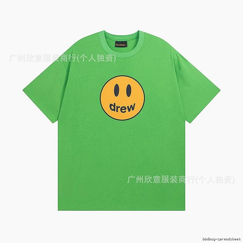DREW Smiley Face Street Style Green Short Sleeve T-Shirt