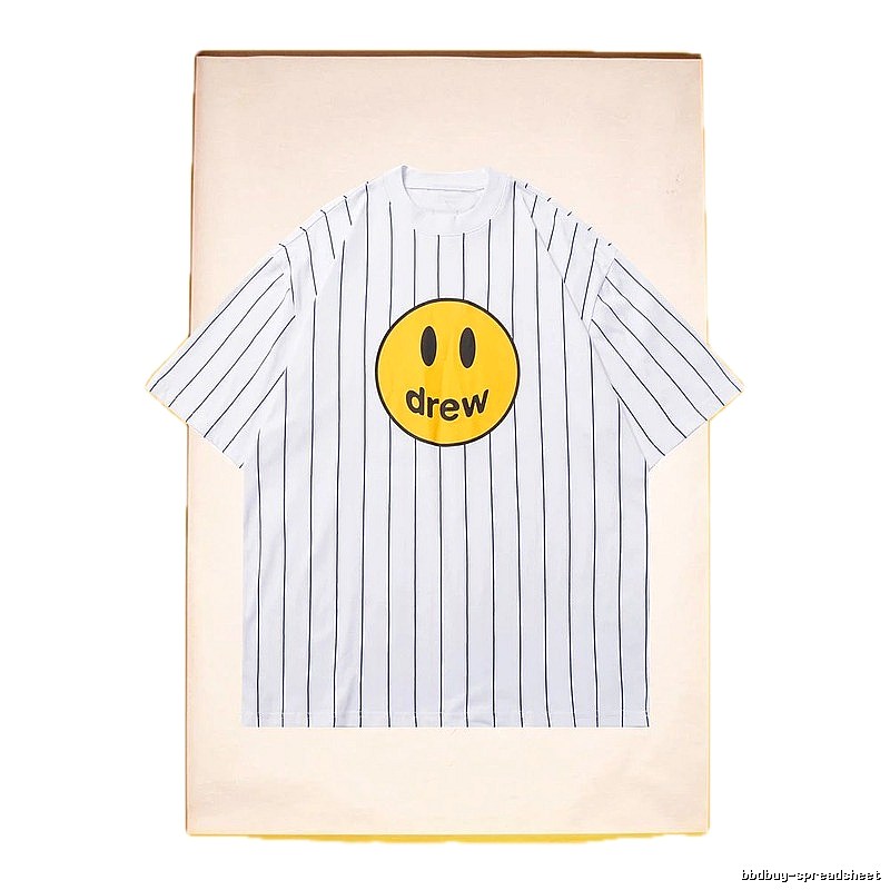 DREW Smiley Series Street Style White Striped Short Sleeve T-shirt