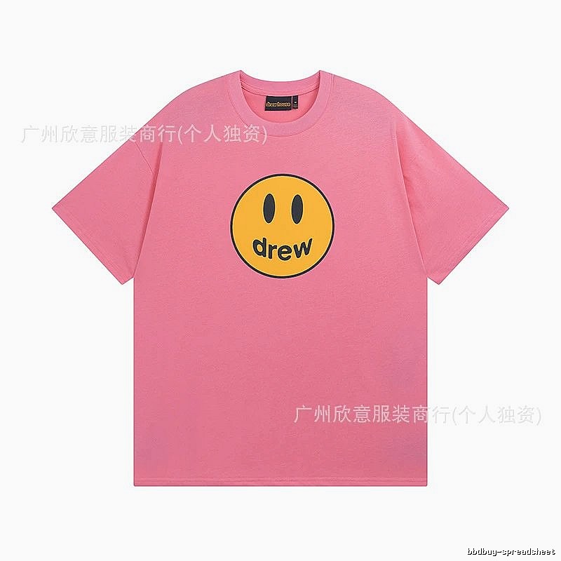 DREW Smiley Series Street Trend Style Pink Short Sleeve T-Shirt
