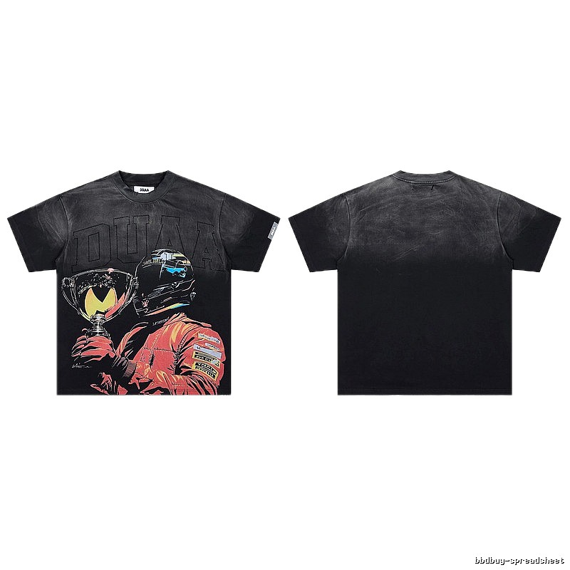 DUAA Vintage Distressed Racing Print Black T-Shirt