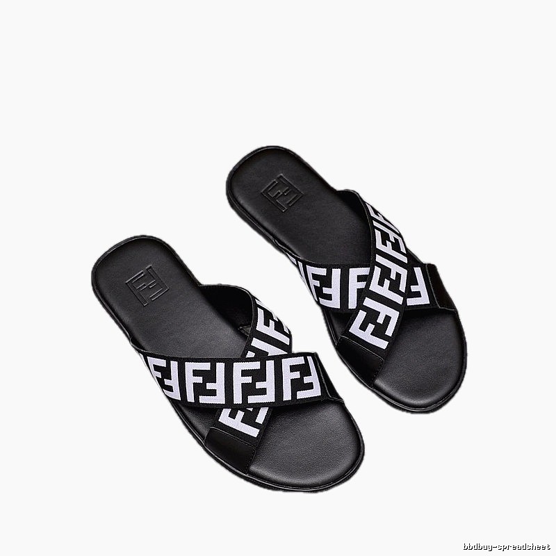 Fendi FF Monogram Trendy Cool Black & White Slides