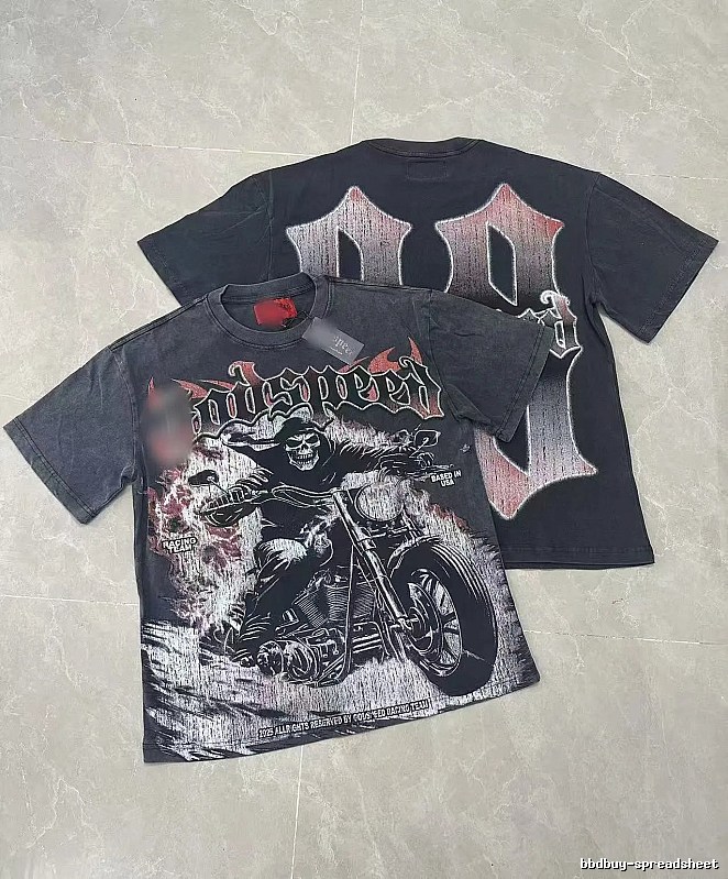 Godspeed Motorcycle Series Dark Style Washed Black Short Sleeve T-shirt