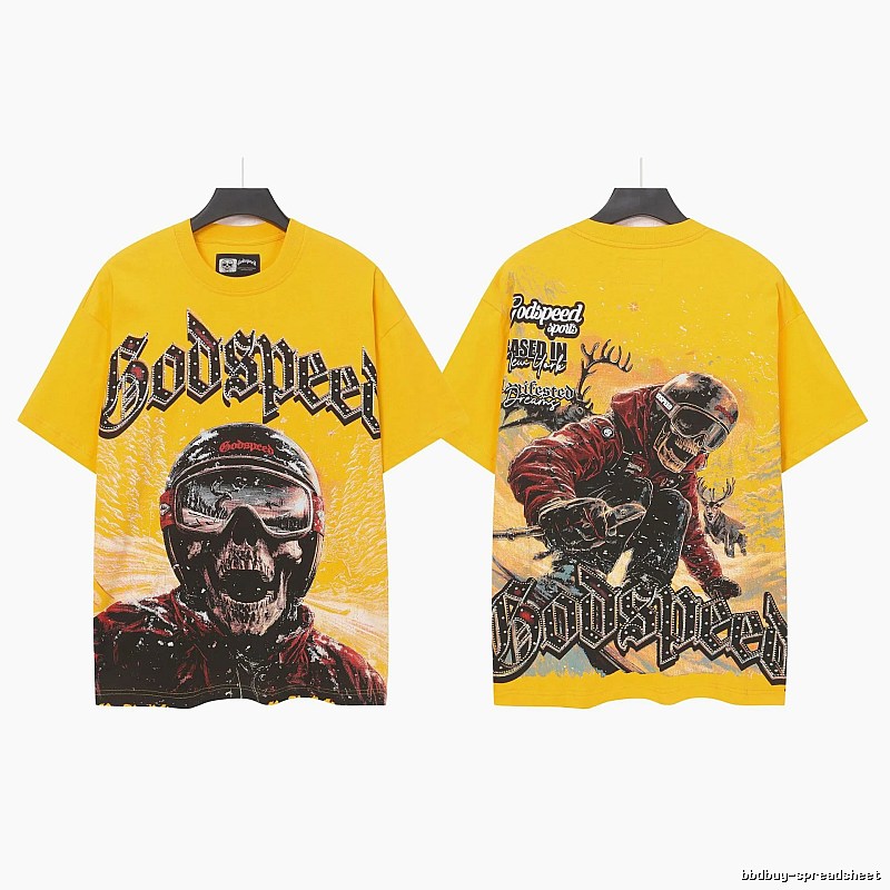 Godspeed Skull Skiing American Retro Yellow T-Shirt