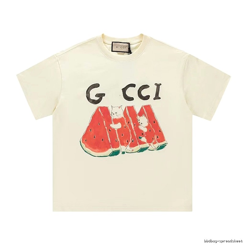Gucci Cat and Watermelon Printed Off-white Casual T-Shirt