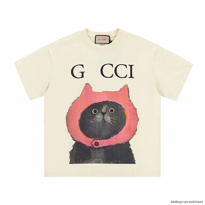 Gucci Cat Print Casual Off-white T-Shirt