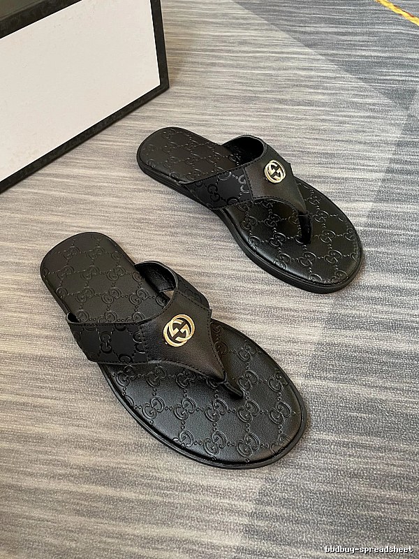 Gucci Double-G Embossed Light Luxury Style Black Flip-Flops