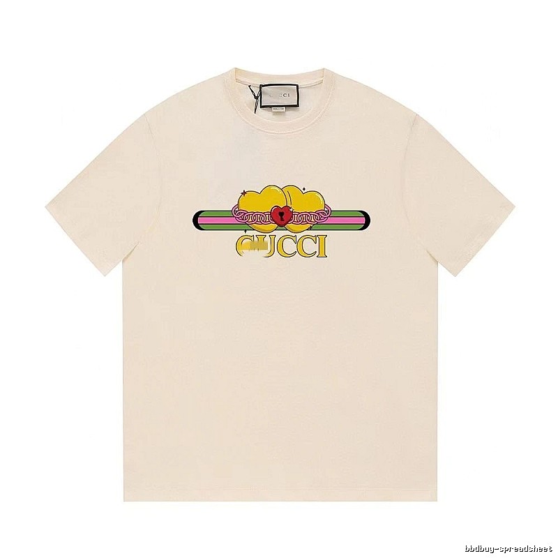 Gucci Double Heart Print Casual Style Off-White T-Shirt