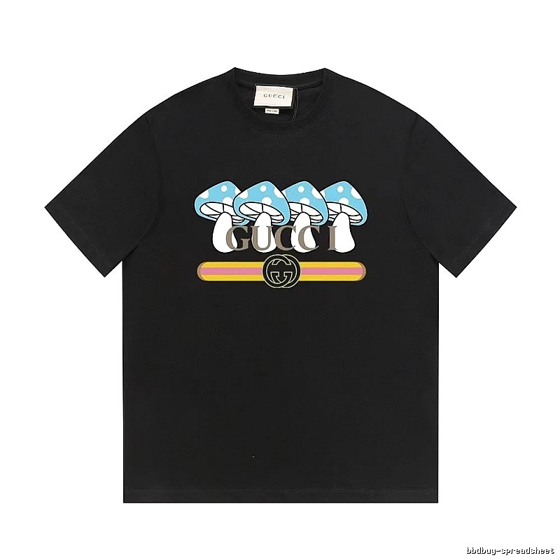 Gucci Mushroom Print Cool and Trendy Style Black Short-sleeve T-shirt