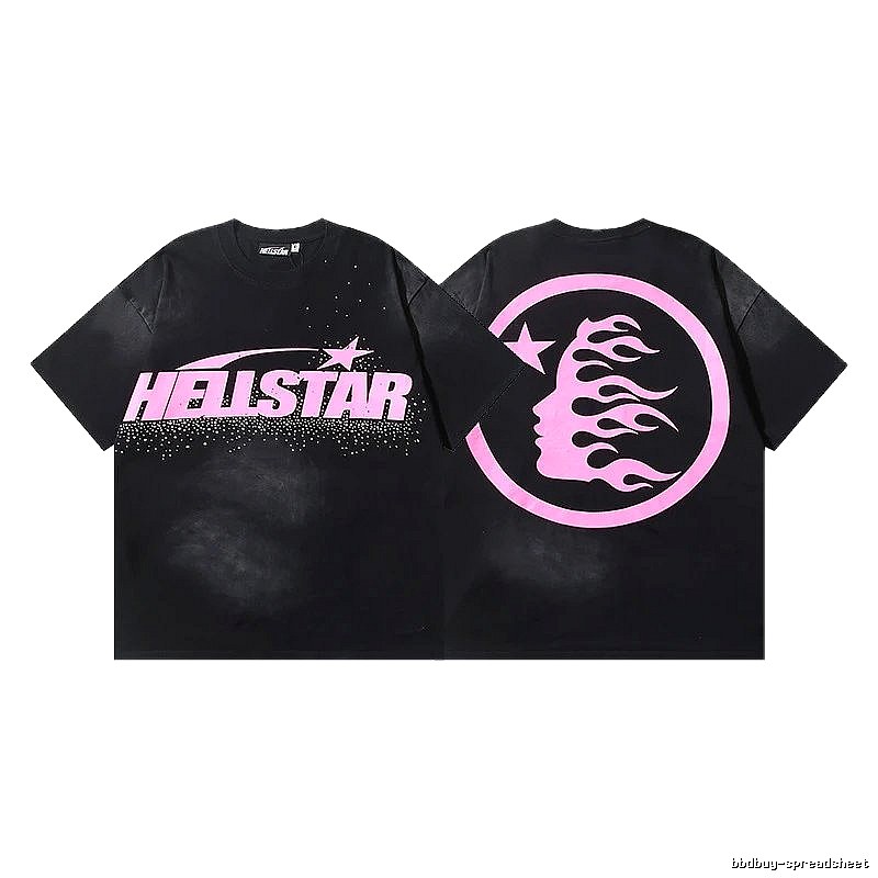 Hellstar Flame Print Street Style Black and Pink T-shirt
