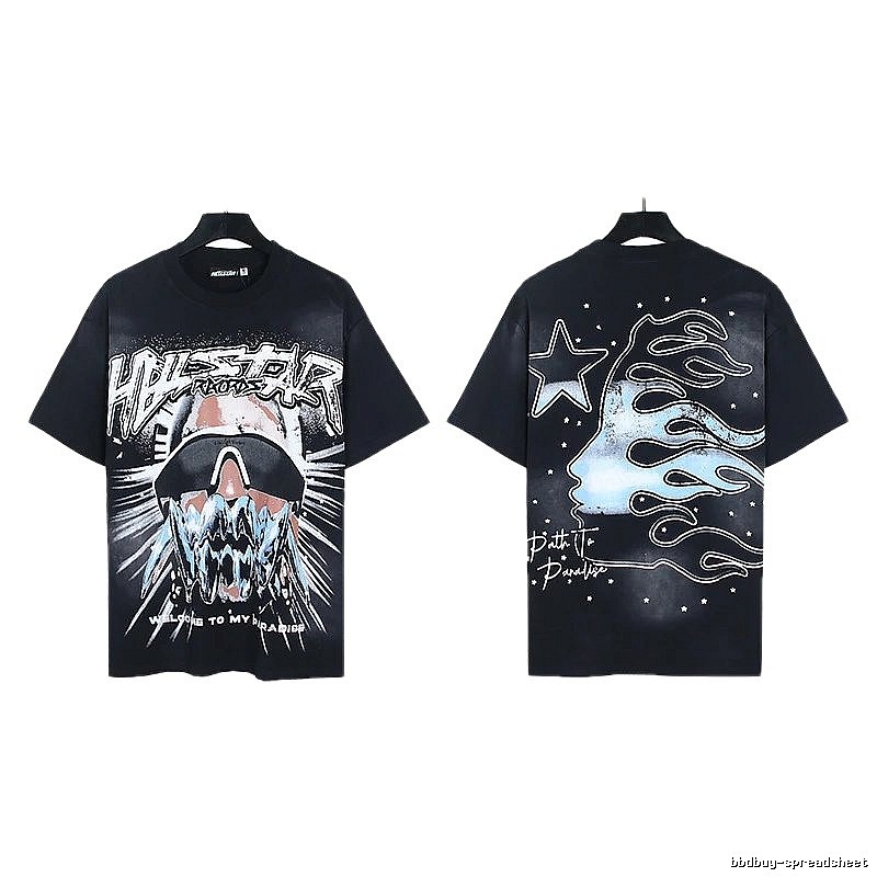 Hellstar Flame Print Street Style Black T-Shirt