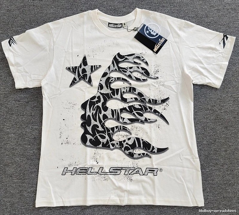 Hellstar Flame Print Street-style Off-white T-shirt