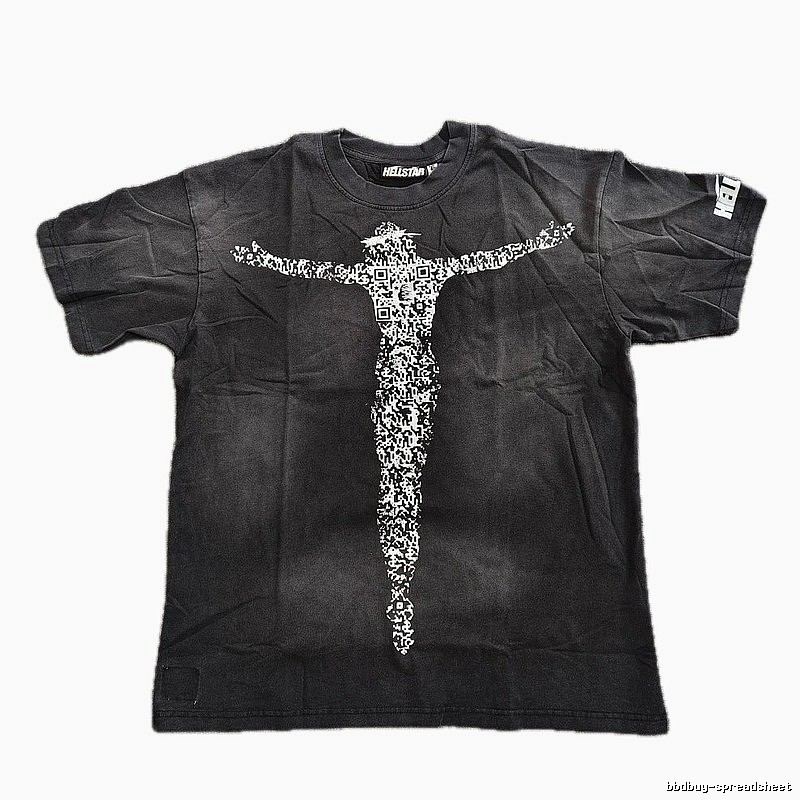 Hellstar QR Code Jesus Street Style Distressed Black T-Shirt