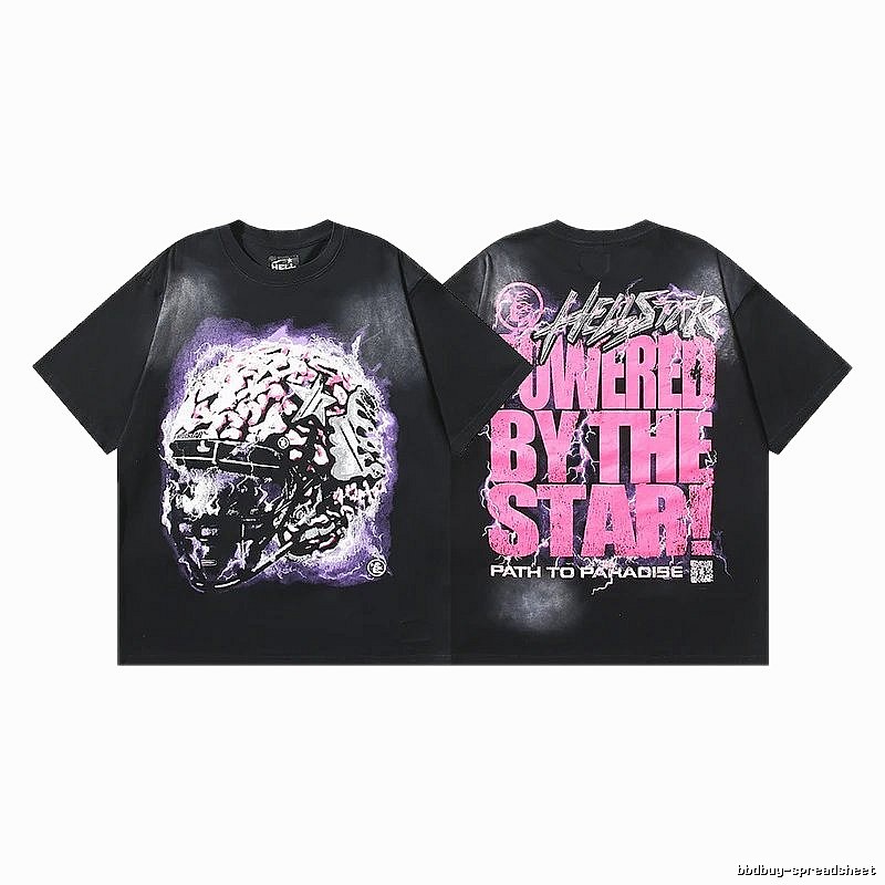 Hellstar Skeleton Print Street Style Black T-shirt