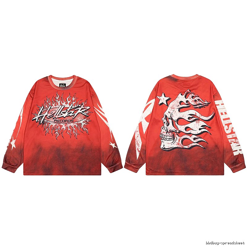 Hellstar Skull Flame Street Style Red Long Sleeve T-shirt