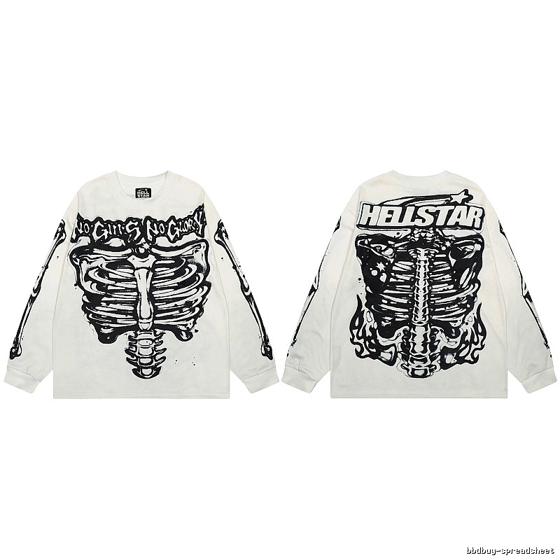 Hellstar Skull Print Dark Style Off-white Long Sleeve T-Shirt