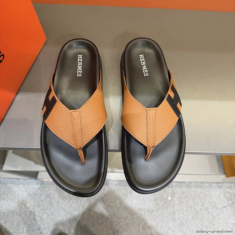 Hermès Light Luxury Style Brown and Black Color-block Flip-flops