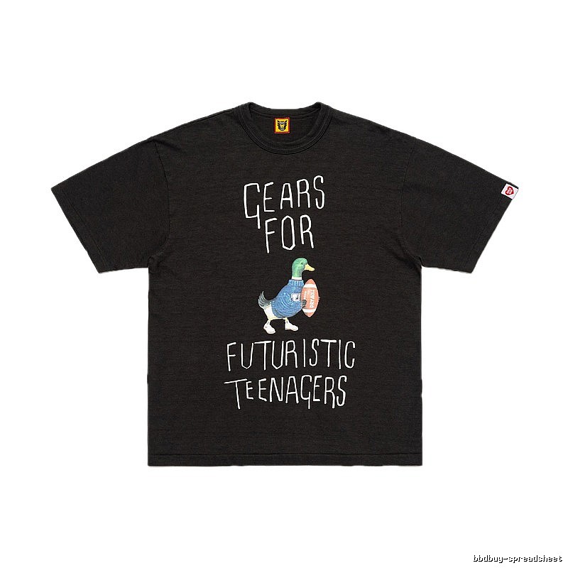 HUMAN MADE Green Duck Print Vintage Style Black T-Shirt