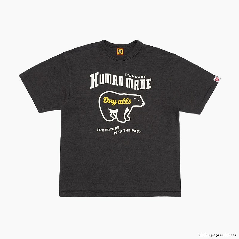 HUMAN MADE Polar Bear Print Vintage Style Charcoal Black T-Shirt