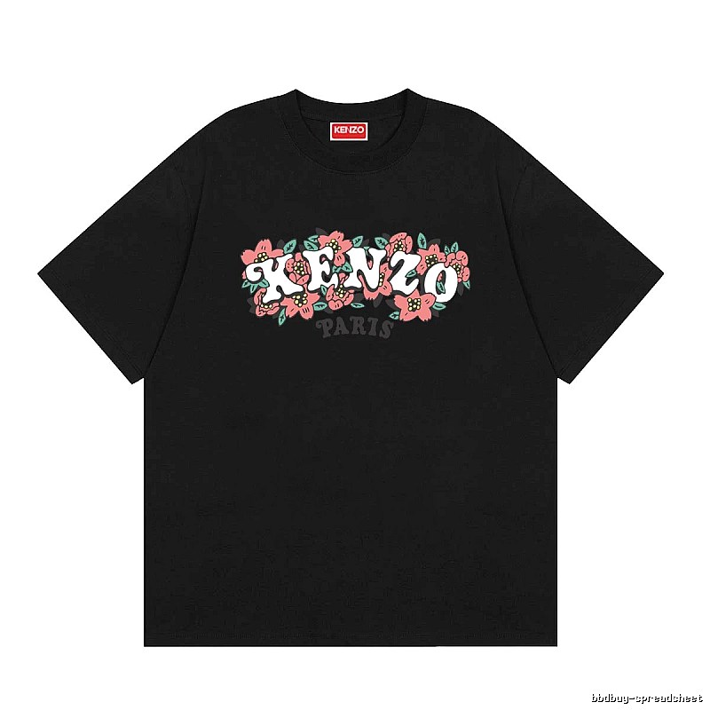 KENZO Floral Print Casual Trendy Black Short Sleeve T-shirt