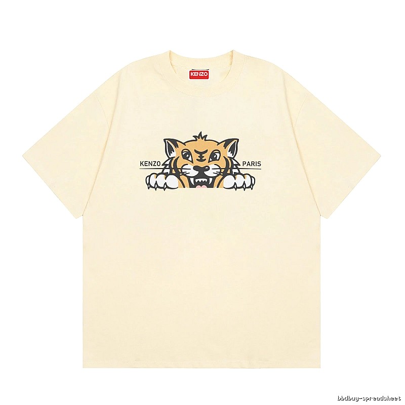 KENZO Tiger Head Print Streetwear Style Beige Short Sleeve T-Shirt