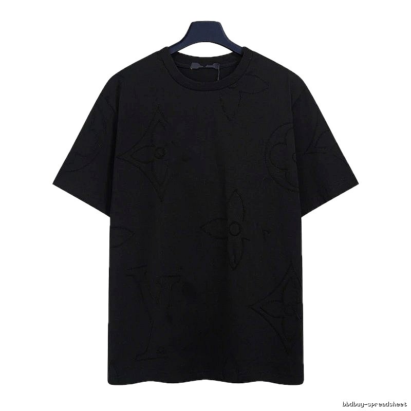 Louis Vuitton Embroidered Monogram Trendy Black T-Shirt