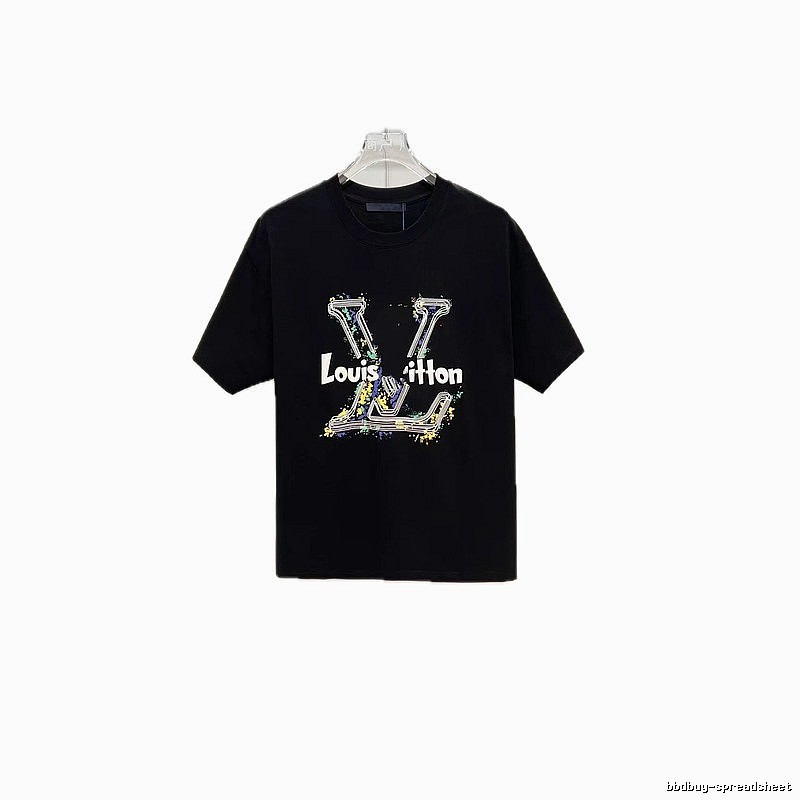 Louis Vuitton Ink-Splashing Graffiti Trendy & Cool Black Short-Sleeve T-Shirt