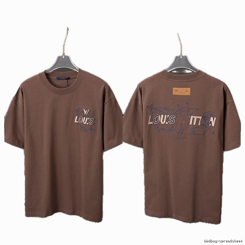 Louis Vuitton Monogram Embroidered Trendy Brown T-Shirt