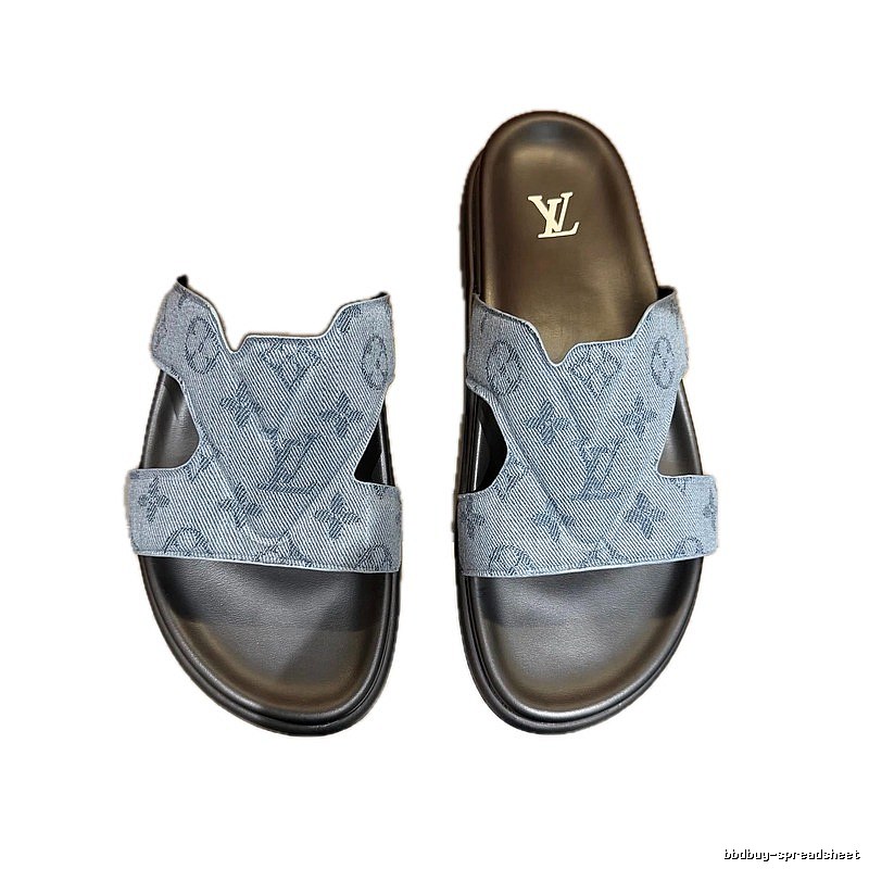 Louis Vuitton Monogram Light Luxury Style Denim Blue Slide Sandals