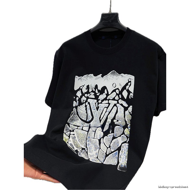 Louis Vuitton Mountain Stone Print Street Style Black T-Shirt