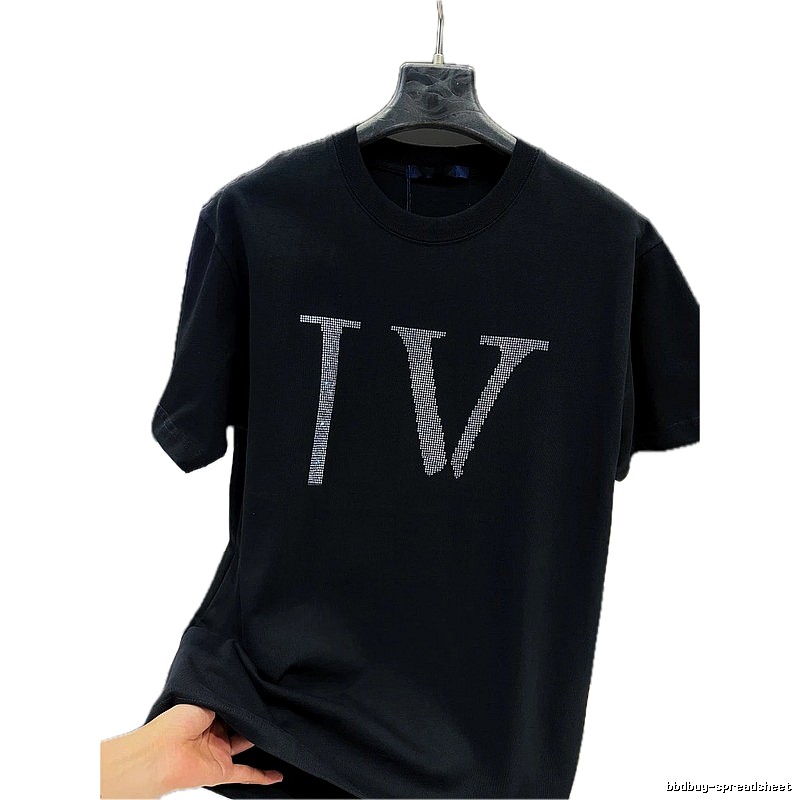 Louis Vuitton Trendy Style Black T-shirt with Hot-fix Rhinestones