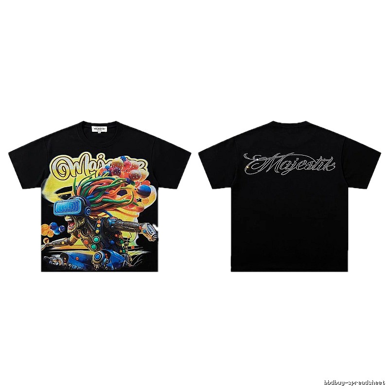 MAJESTIK Cyber Print Street Style Black T-Shirt