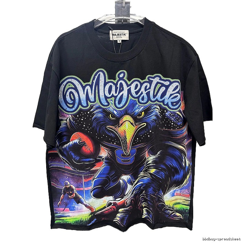 MAJESTIK Rugby Print Street Style Black T-shirt