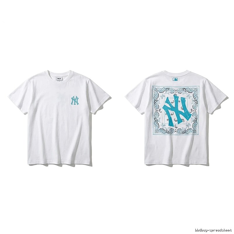MLB retro-style white T-shirt with cashew flower pattern