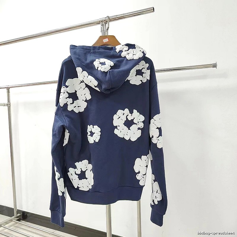 Navy White Flower Graphic Hoodie
