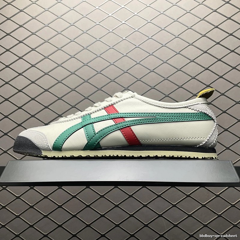 Onitsuka Tiger Cream, Green and Red Low-Top Sneakers with Classic Lace-Up