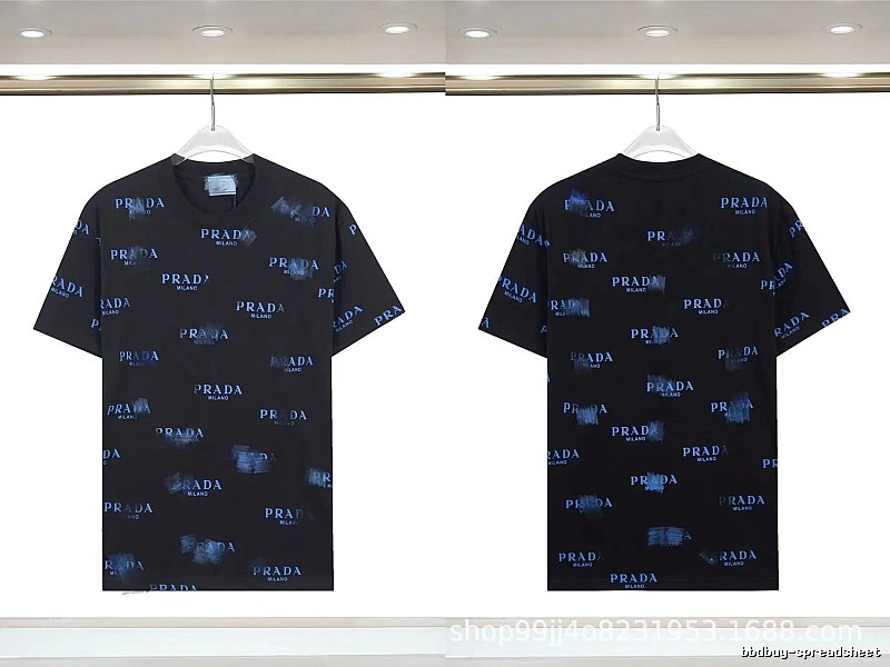 Prada All-over Printed Streetwear Style Black Short-sleeve T-shirt