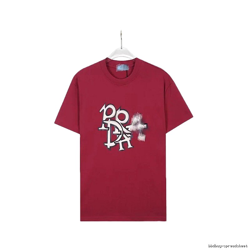Prada Graffiti Print Cool Edgy Burgundy T-Shirt