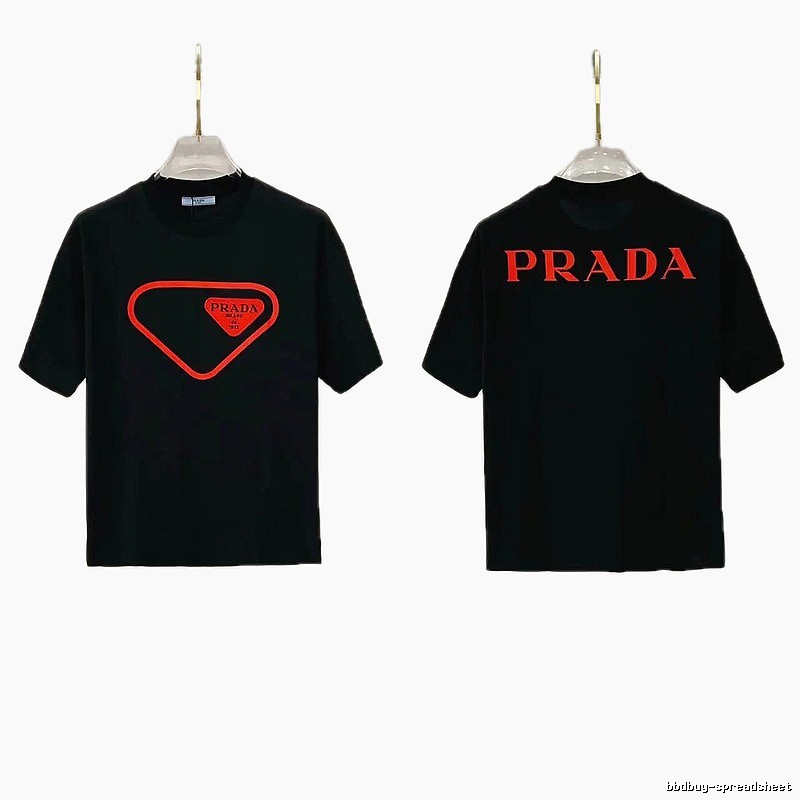Prada Inverted Triangle Streetwear Style Black Short-sleeve T-shirt
